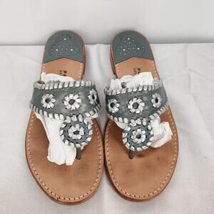 Palm Beach Sandals Metallic Gray Leather Flat Sandals Size 10 USA Made